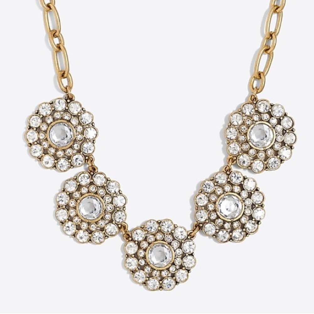 J. Crew Gold Crystal Floral Medallion Necklace